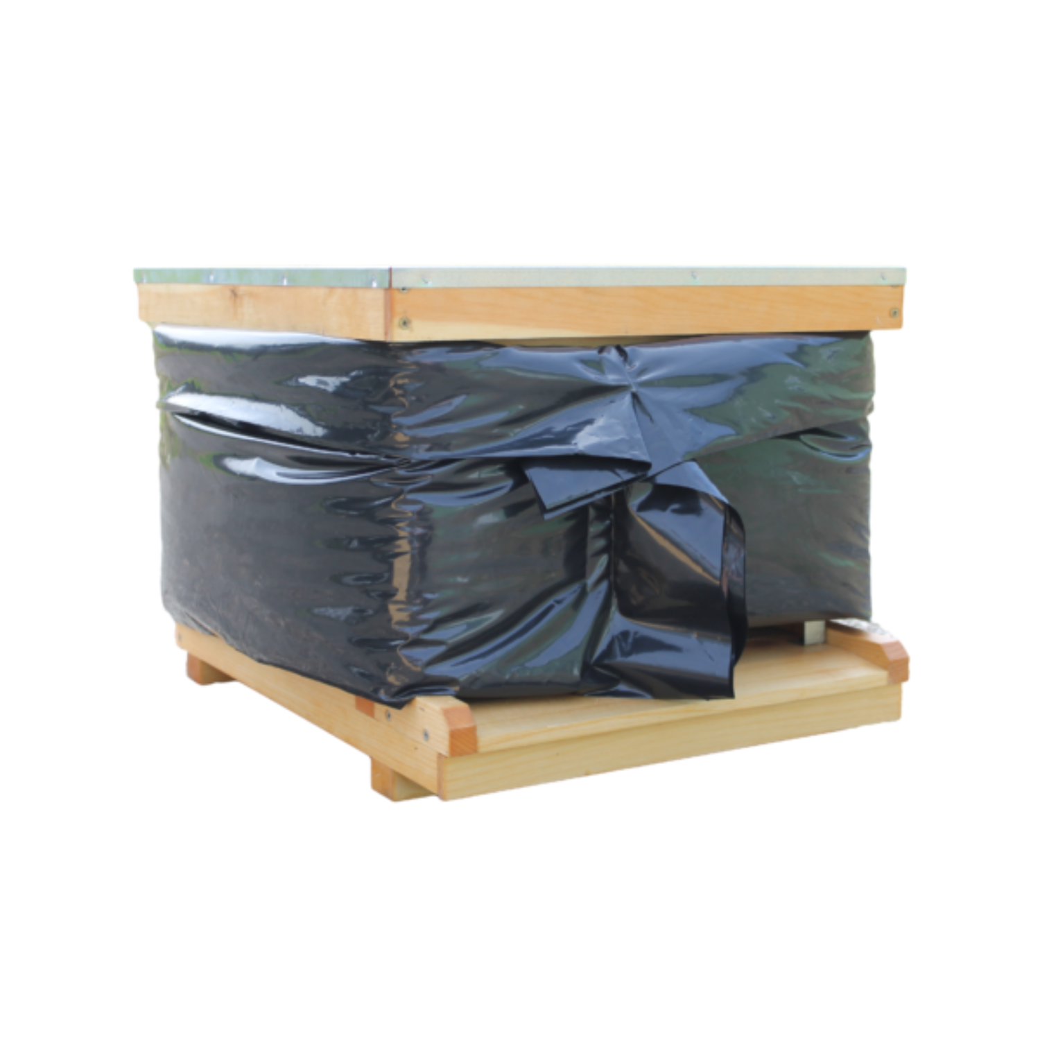 Example of bee cozy winter wraps on a beehive on a white background