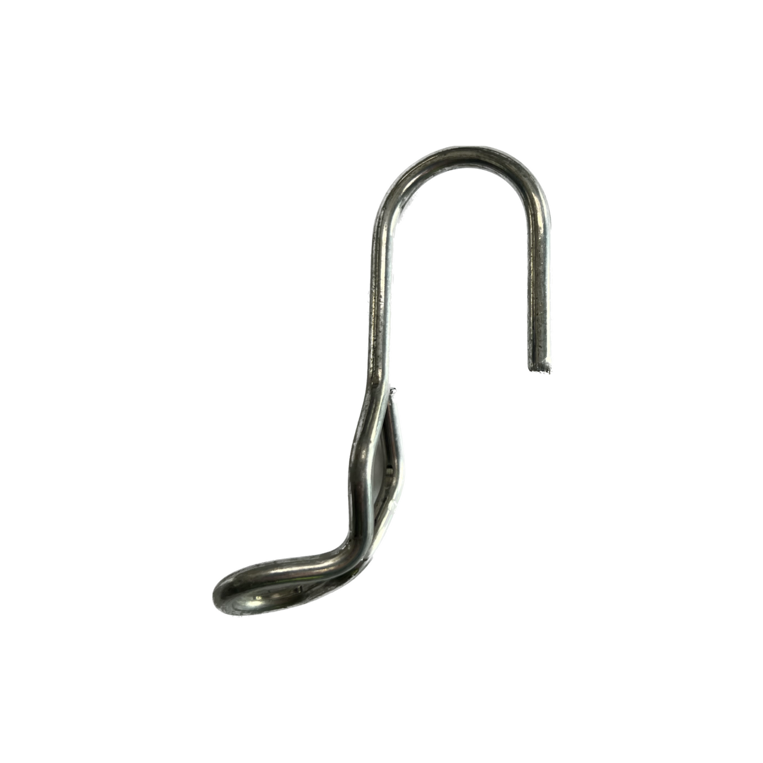 A silver metal hook designed for securing winter hive wraps on a white background.