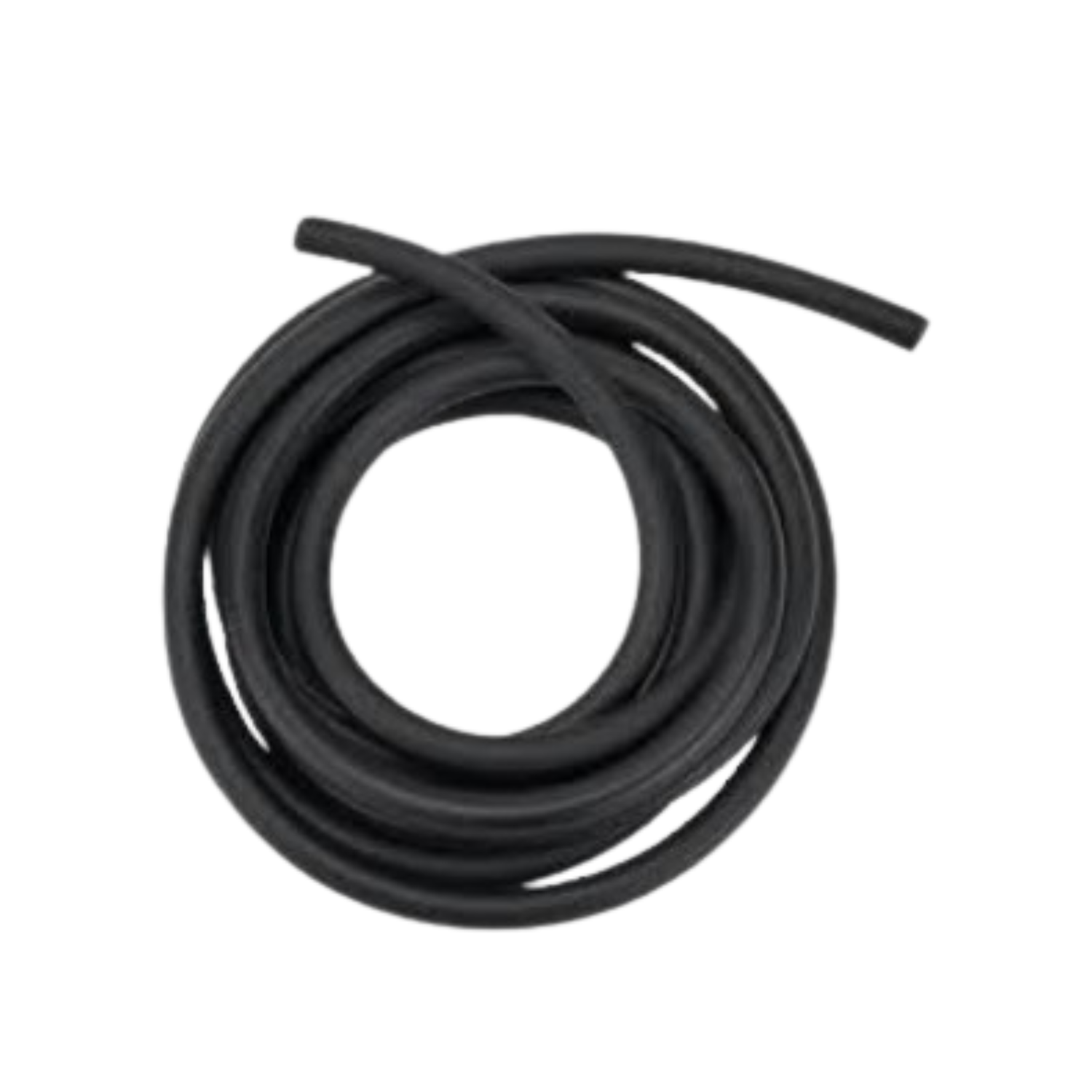Coiled black rubber rope used for securing insulation covers on beehives on a white background