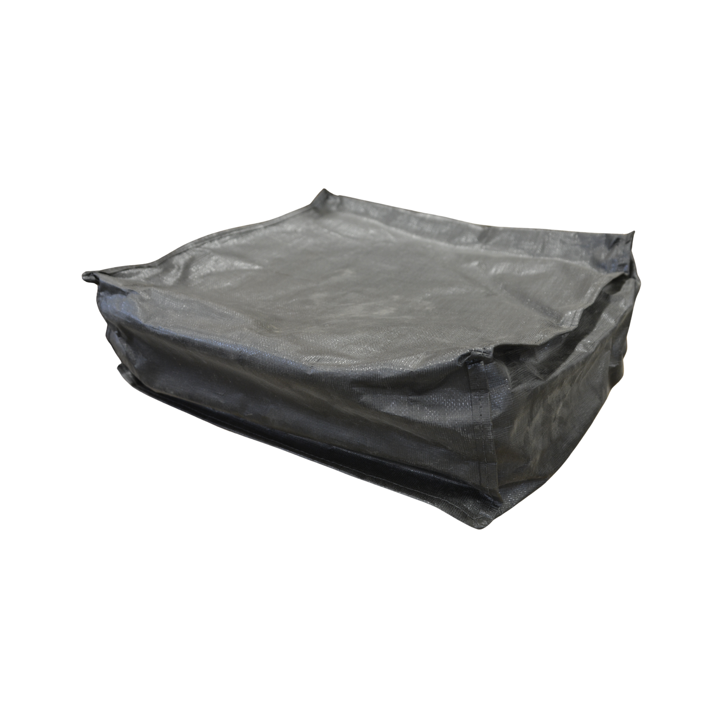 A black rectangular winter wrap top piece used to protect bees from the winter elements on a plain white background