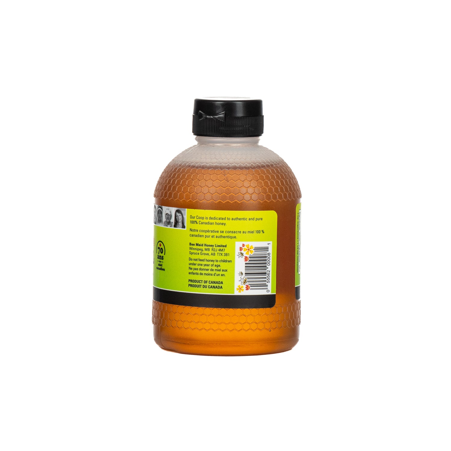 A plastic bottle of BeeMaid liquid honey, 500 grams.