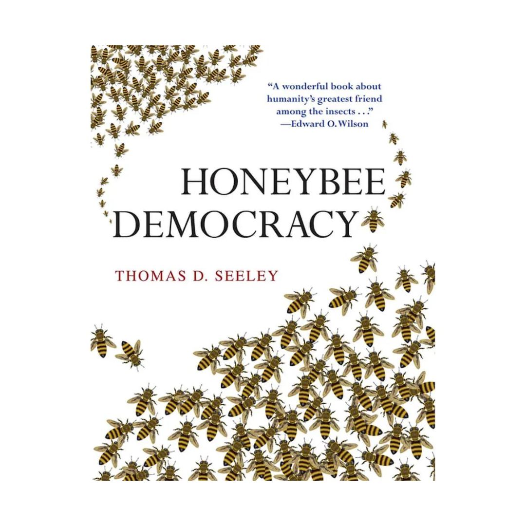 Cover of the book 'Honeybee Democracy' by Thomas D. Seeley, featuring honeybees on a white background.