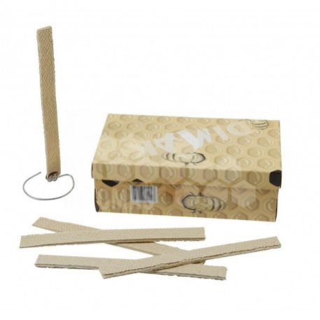 A pack of Thomas Apiculture Natural Smoke Strips, which are used for smoking, displayed alongside a box with a honeycomb design.