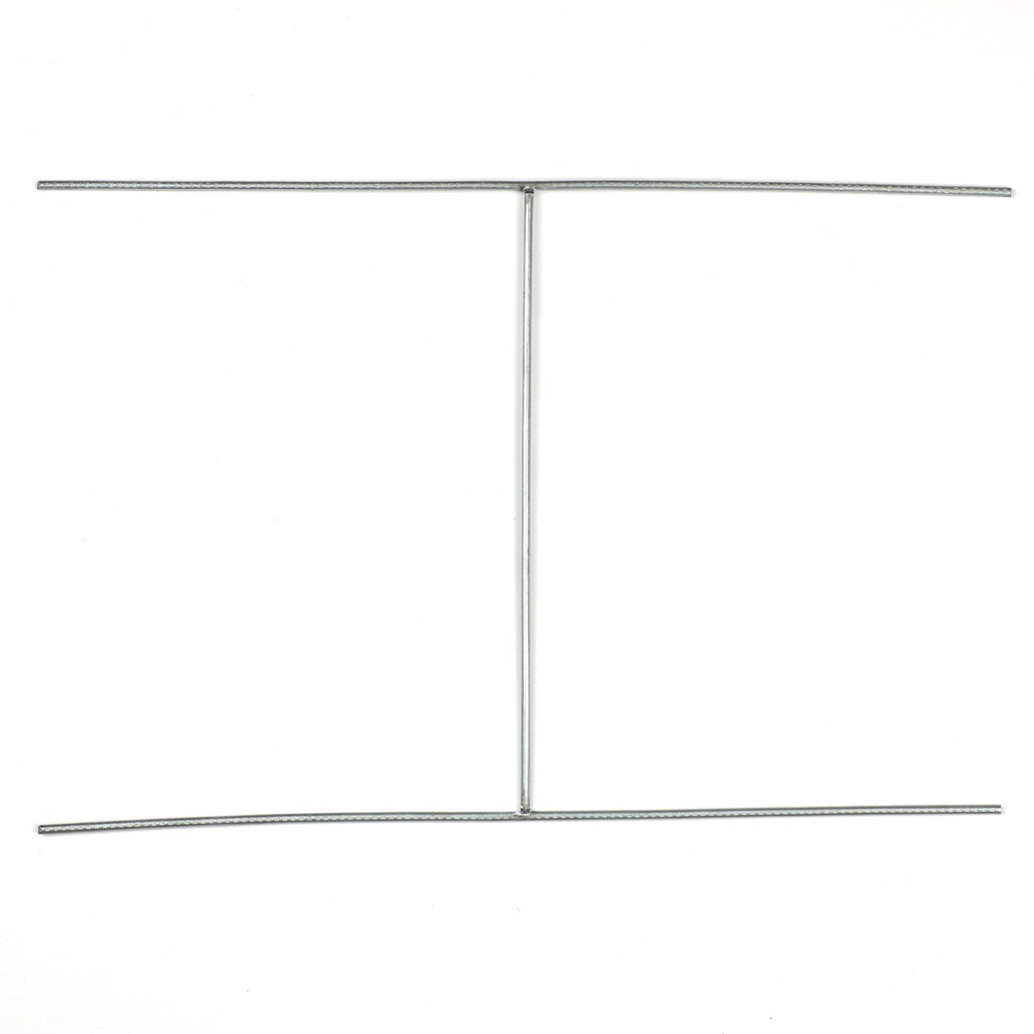 A metal sign stake with two horizontal bars and a vertical support, intended for inserting signs into the ground on a white background