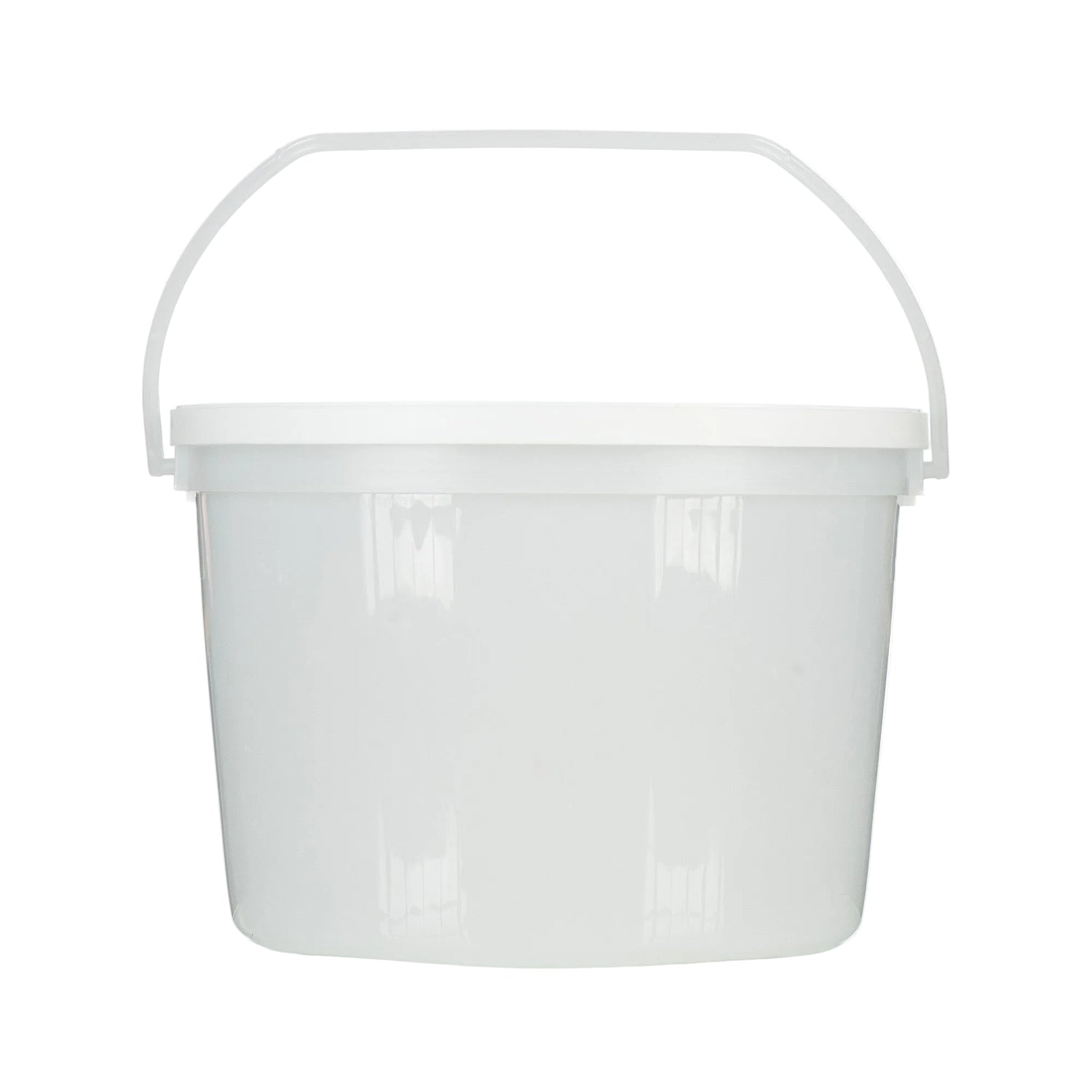 A white 4-litre ice cream pail with a handle and a snap-on lid.