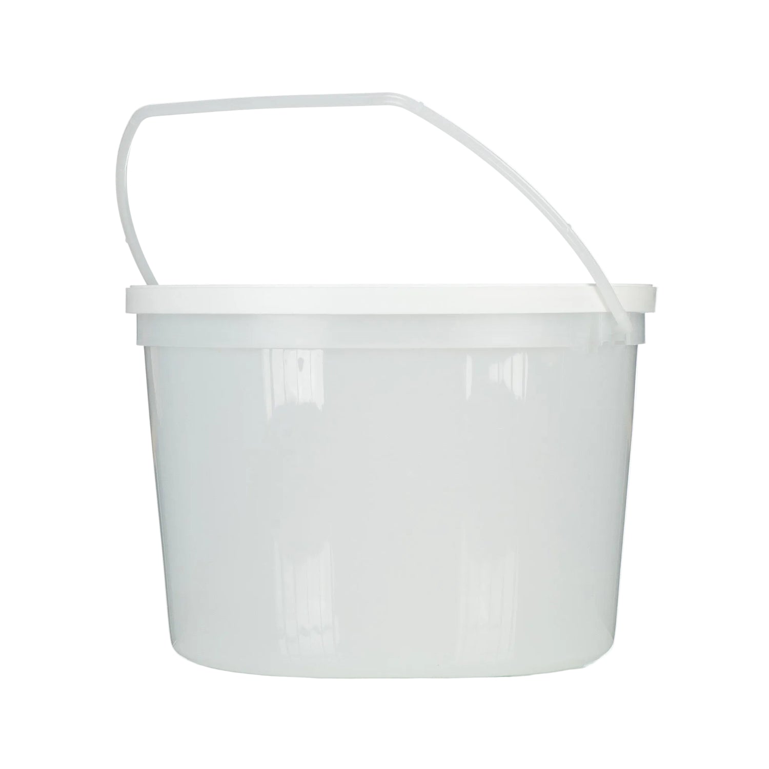 A white 4-litre ice cream pail with a handle and a snap-on lid.