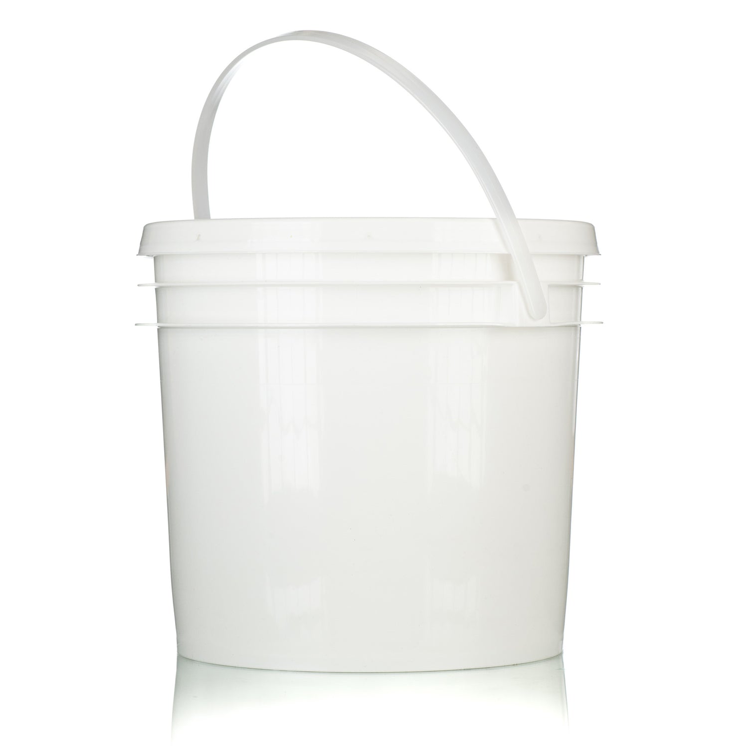 A white 7kg plastic pail with a handle and a snap-on lid.