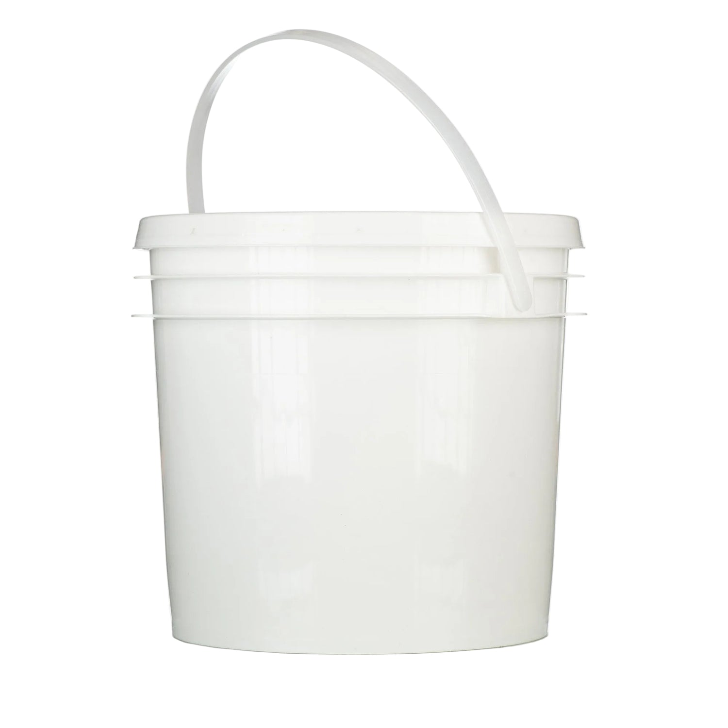 A white 7kg plastic pail with a handle and a snap-on lid.