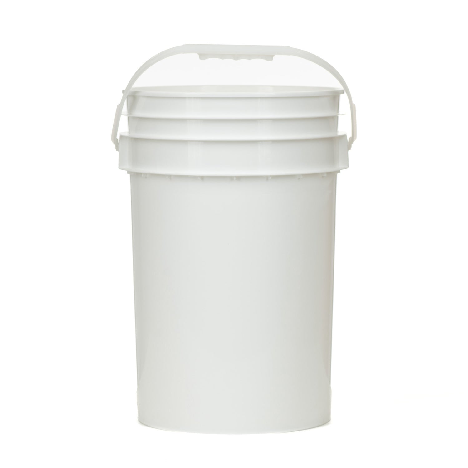 A white plastic 30kg pail with a strong metal handle, designed for holding and transporting liquid or creamed honey.
