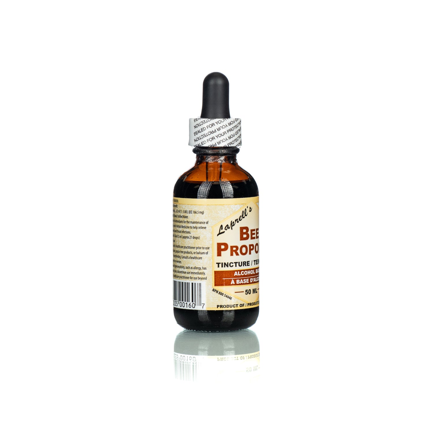 A 50ml bottle of Laprell's Bee Propolis tincture with a dropper on a white background