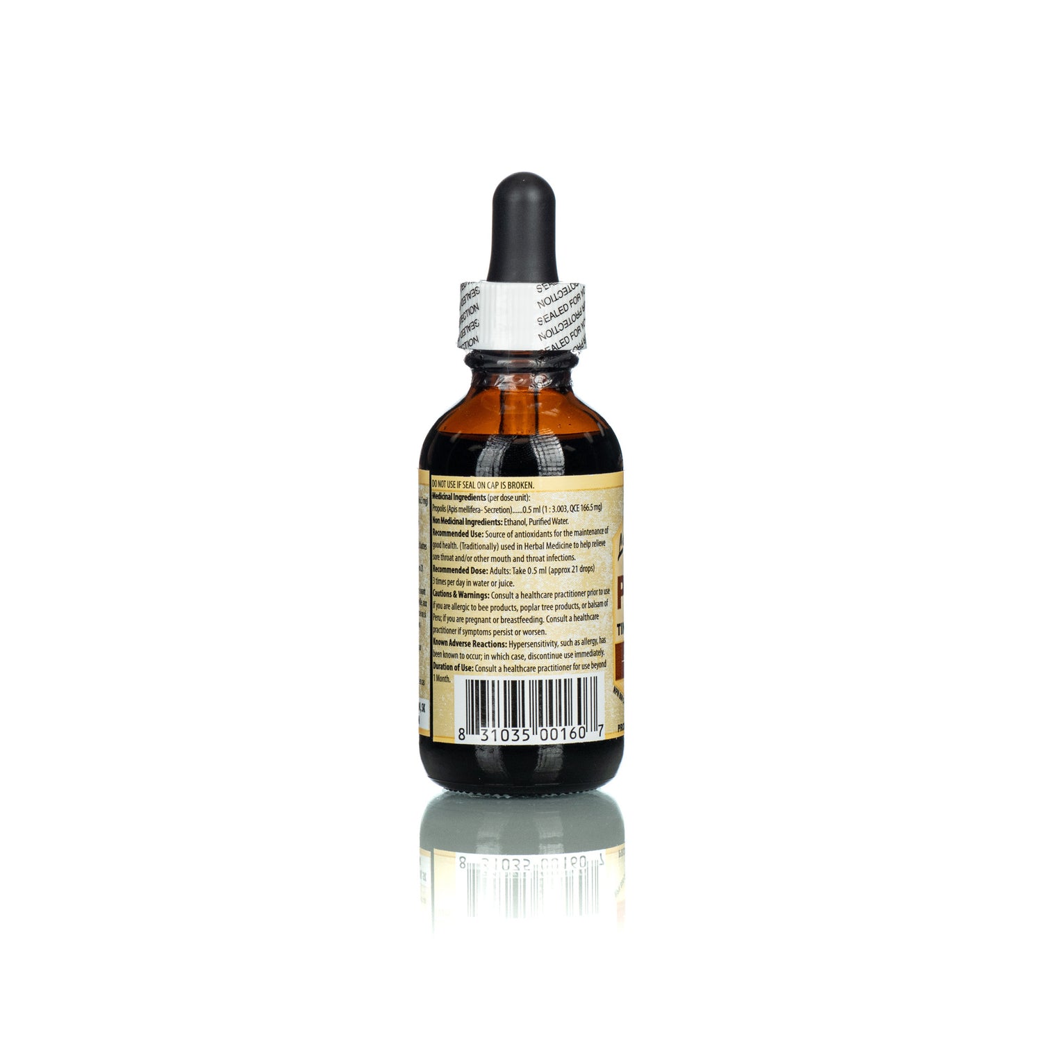 A 50ml bottle of Laprell's Bee Propolis tincture with a dropper on a white background