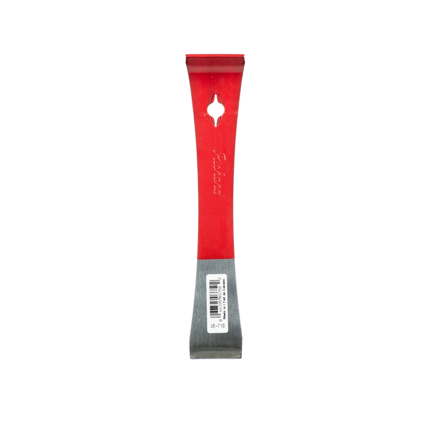 A 7 1/2 inch hive tool with a red handle and a gray steel head, designed for beekeeping activities on a white background.