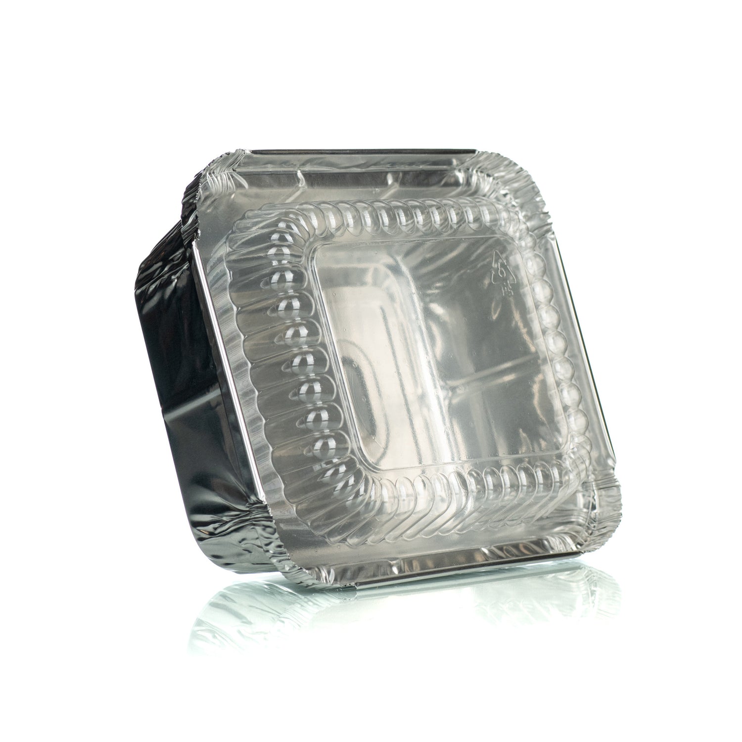 An aluminum tray with a clear plastic lid, designed for packaging and presenting honeycomb.