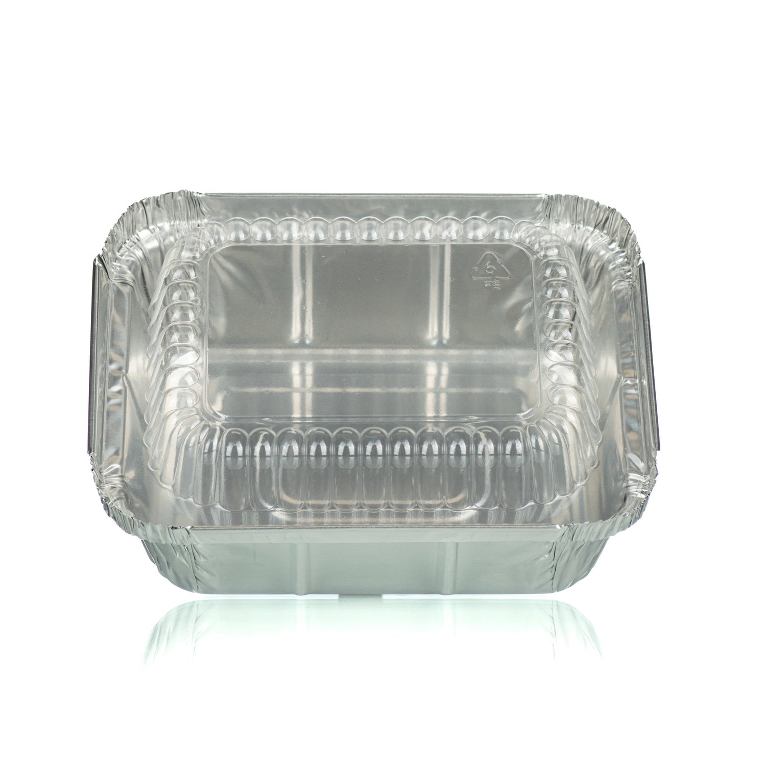 An aluminum tray with a clear plastic lid, designed for packaging and presenting honeycomb.