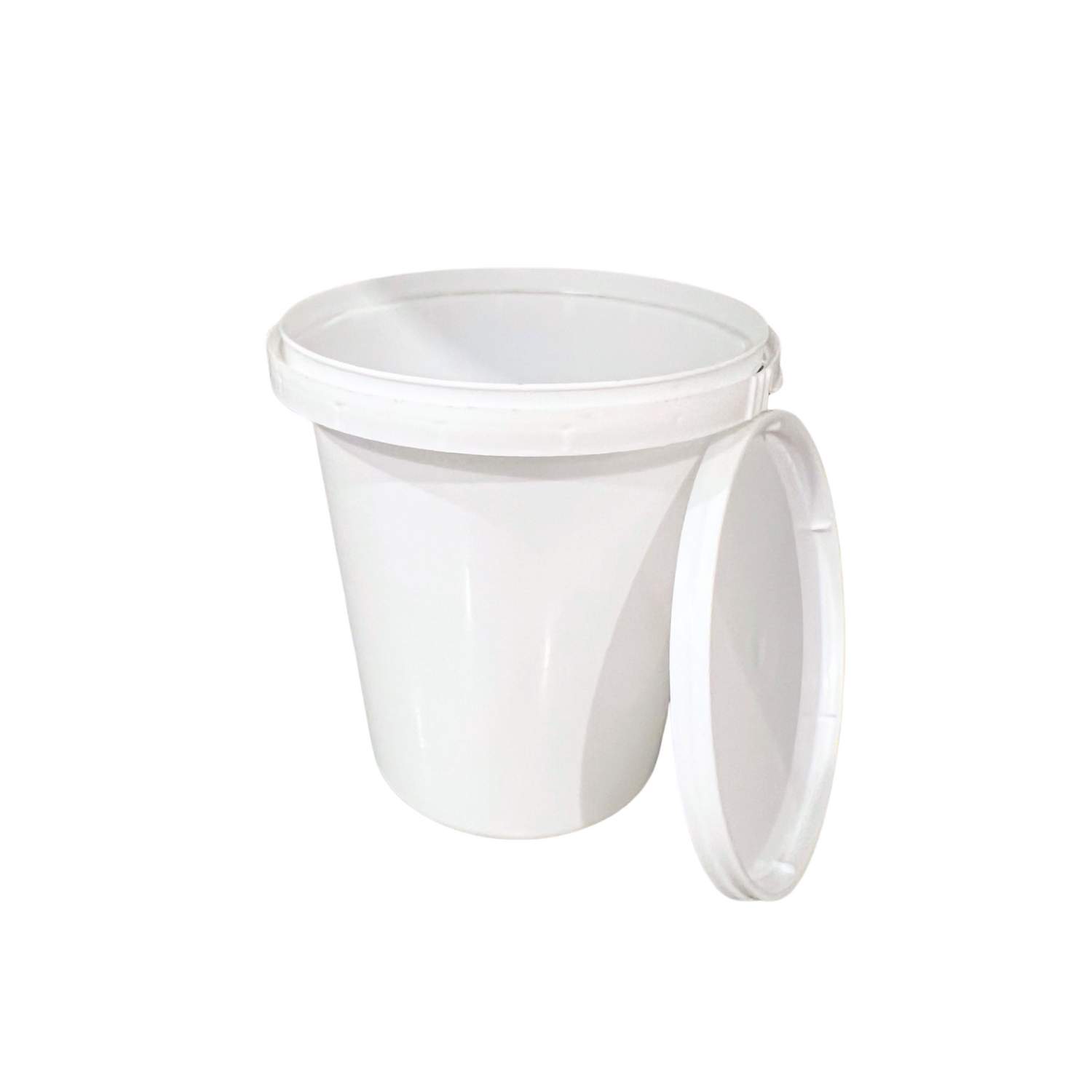 1 kg white plastic container with a lid on a white background