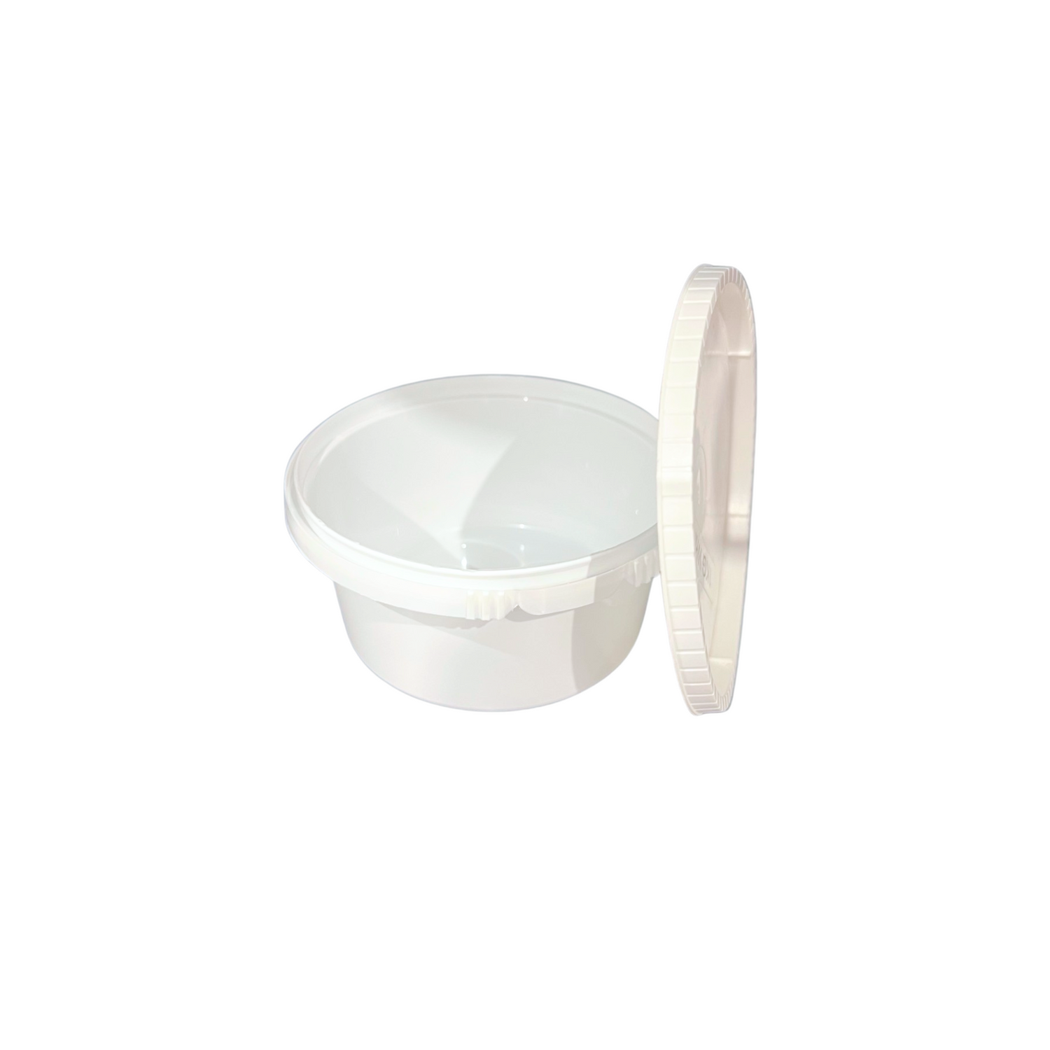 500 gram white plastic container with a lid on a white background