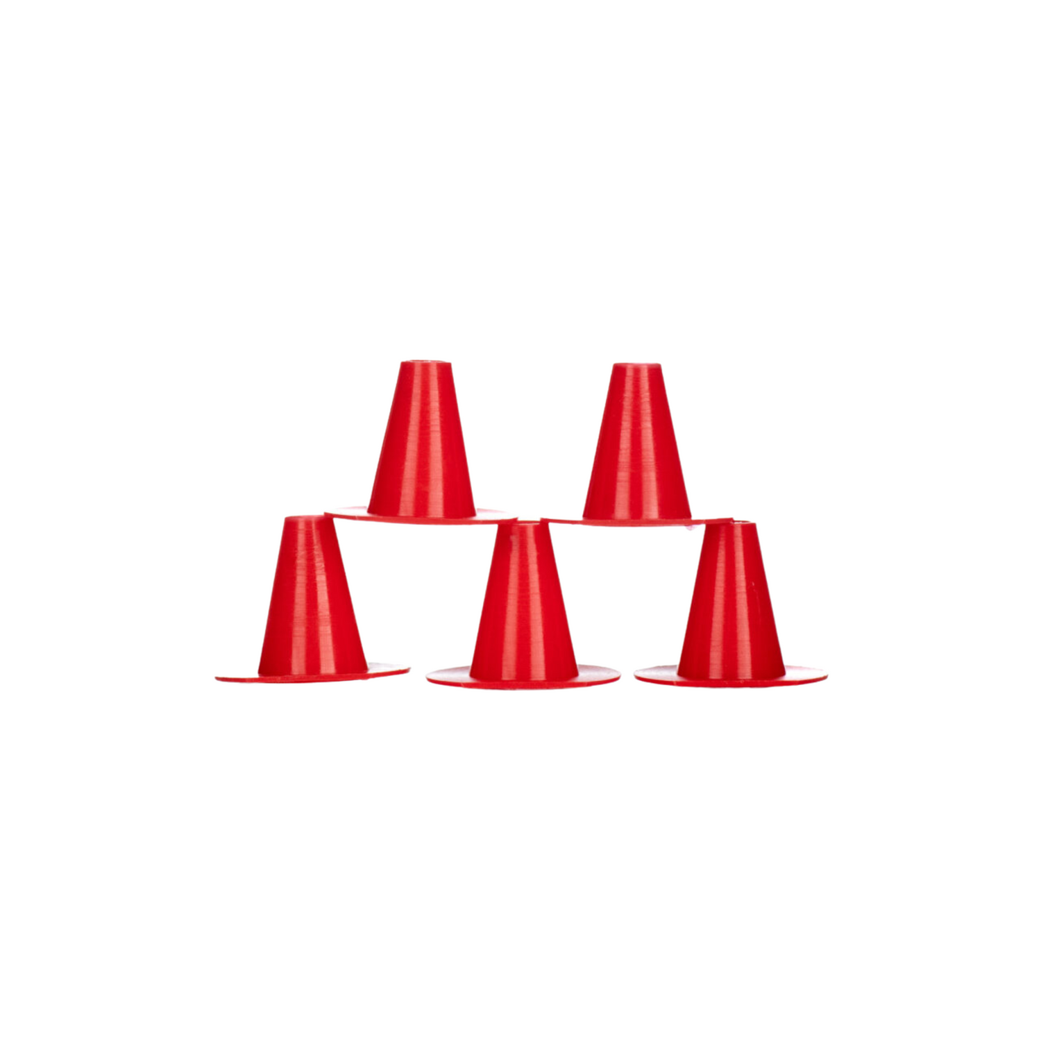 Red plastic cone-shaped bee escapes used to create your own bee escape boards on a white background