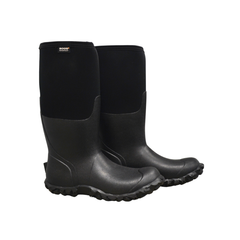 Pair of black rubber boots on a white background