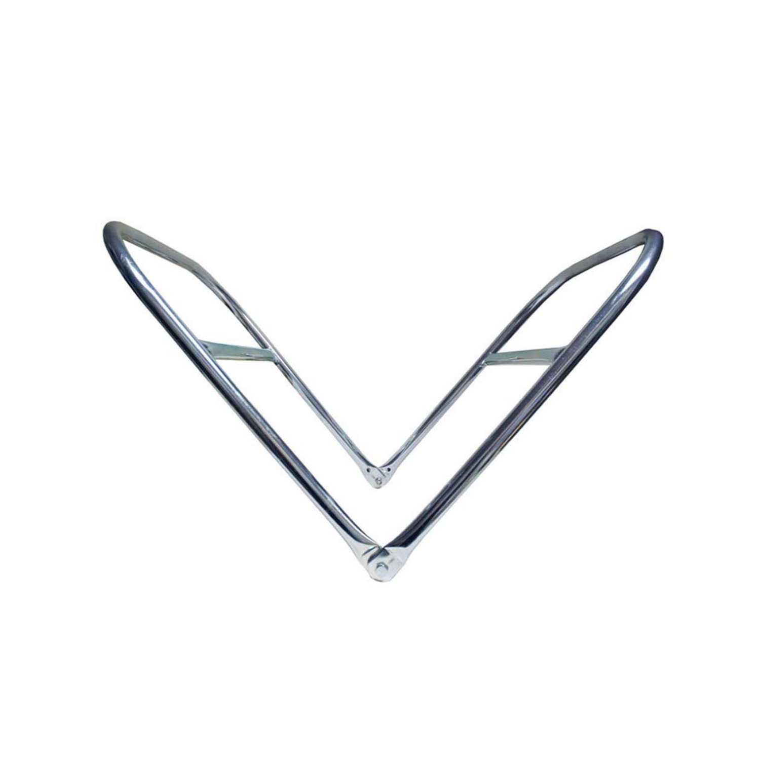 V-shaped galvanized metal hive stand with angled support arms, designed to hold a beehive off the ground, shown on a white background.