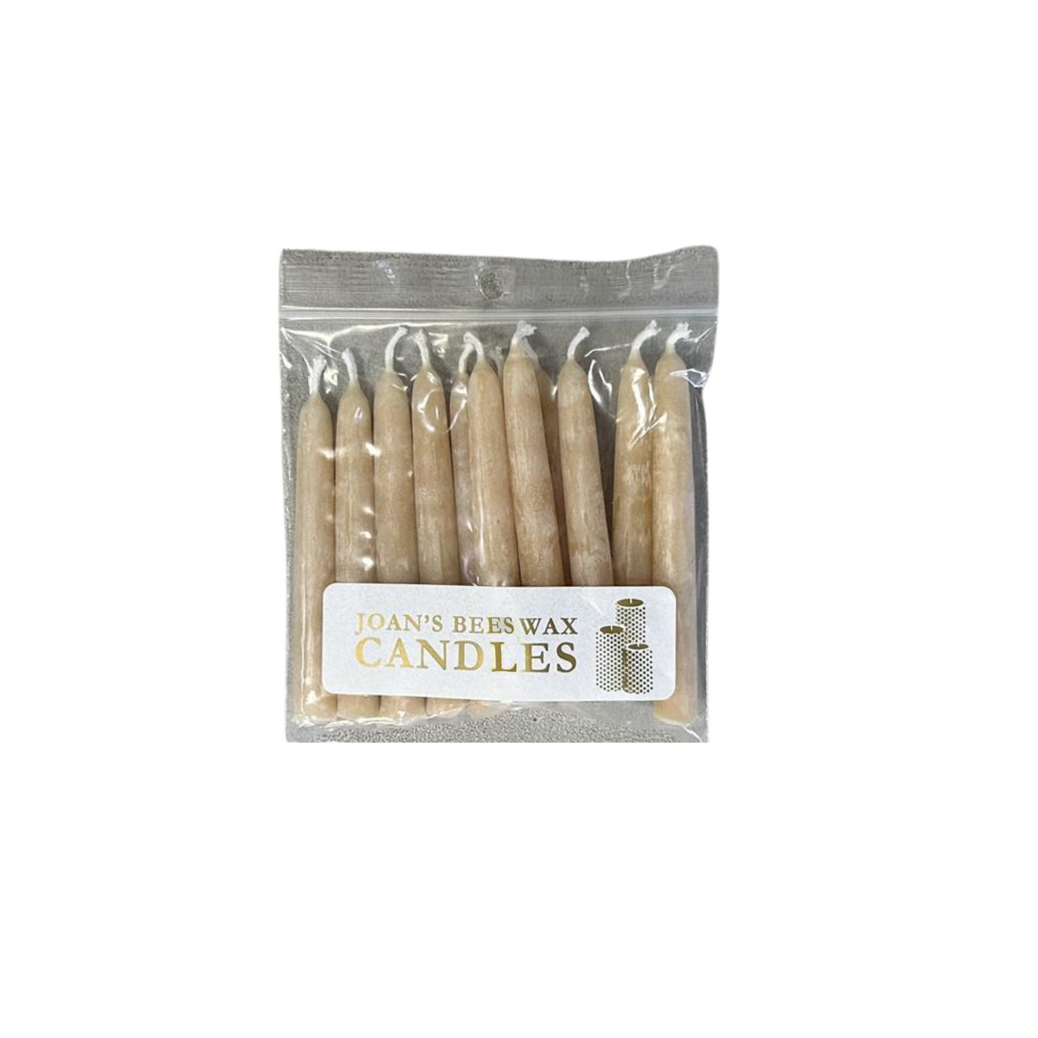 12 Pack of Joan's Beeswax Birthday Candles on a white background