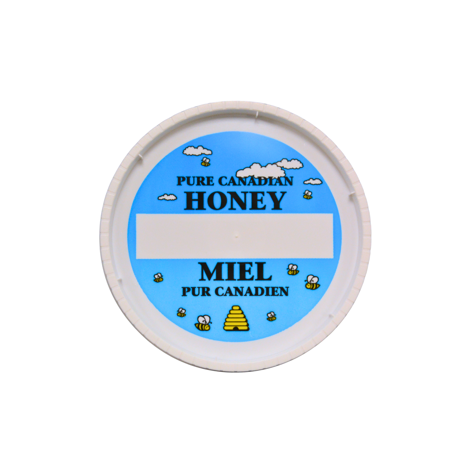 A white plastic lid for 500g & 1kg plastic containers with text 