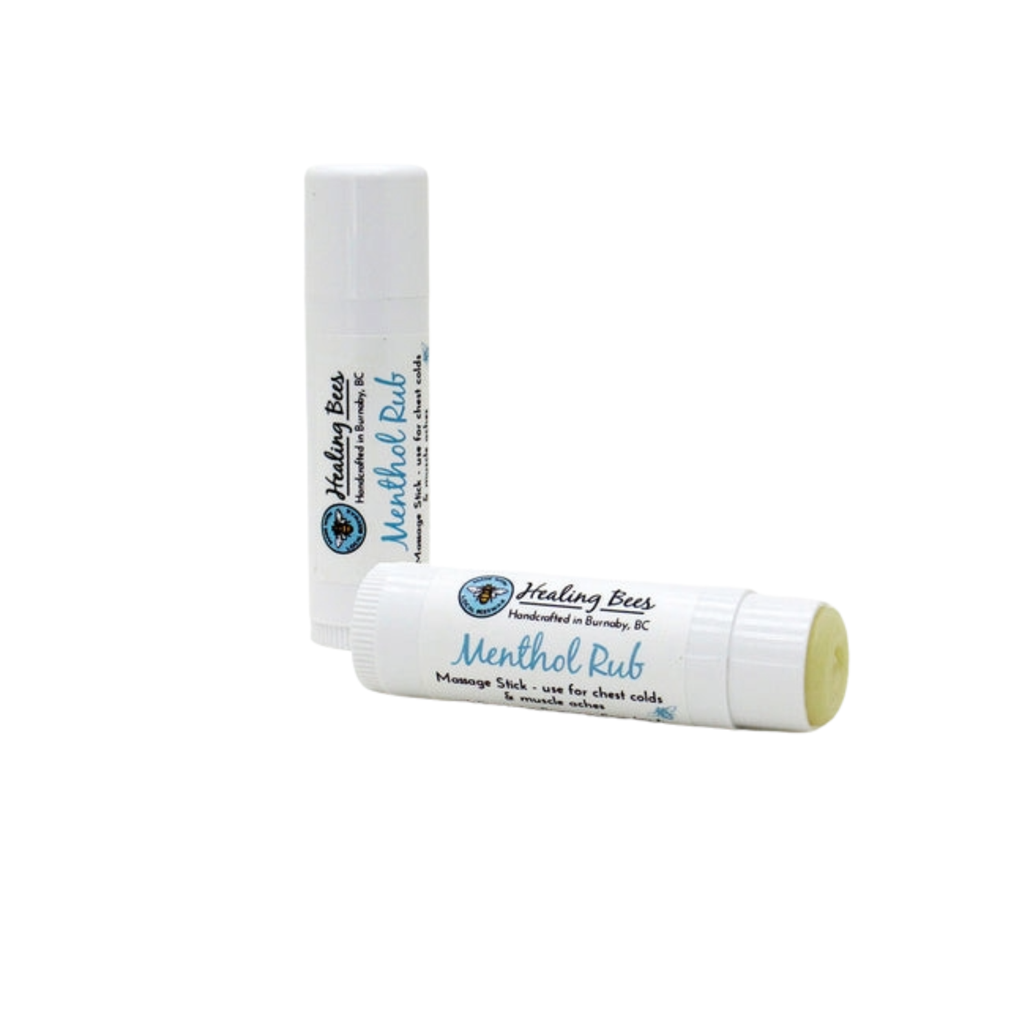 Two Menthol Rub products by Healing Bees on a white background