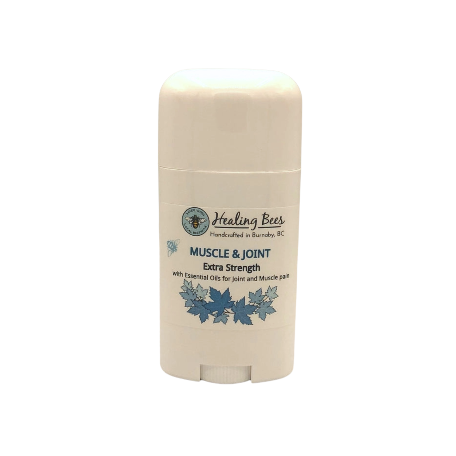 Bottle of Healing Bees Muscle & Joint Extra Strength supplement on a white background