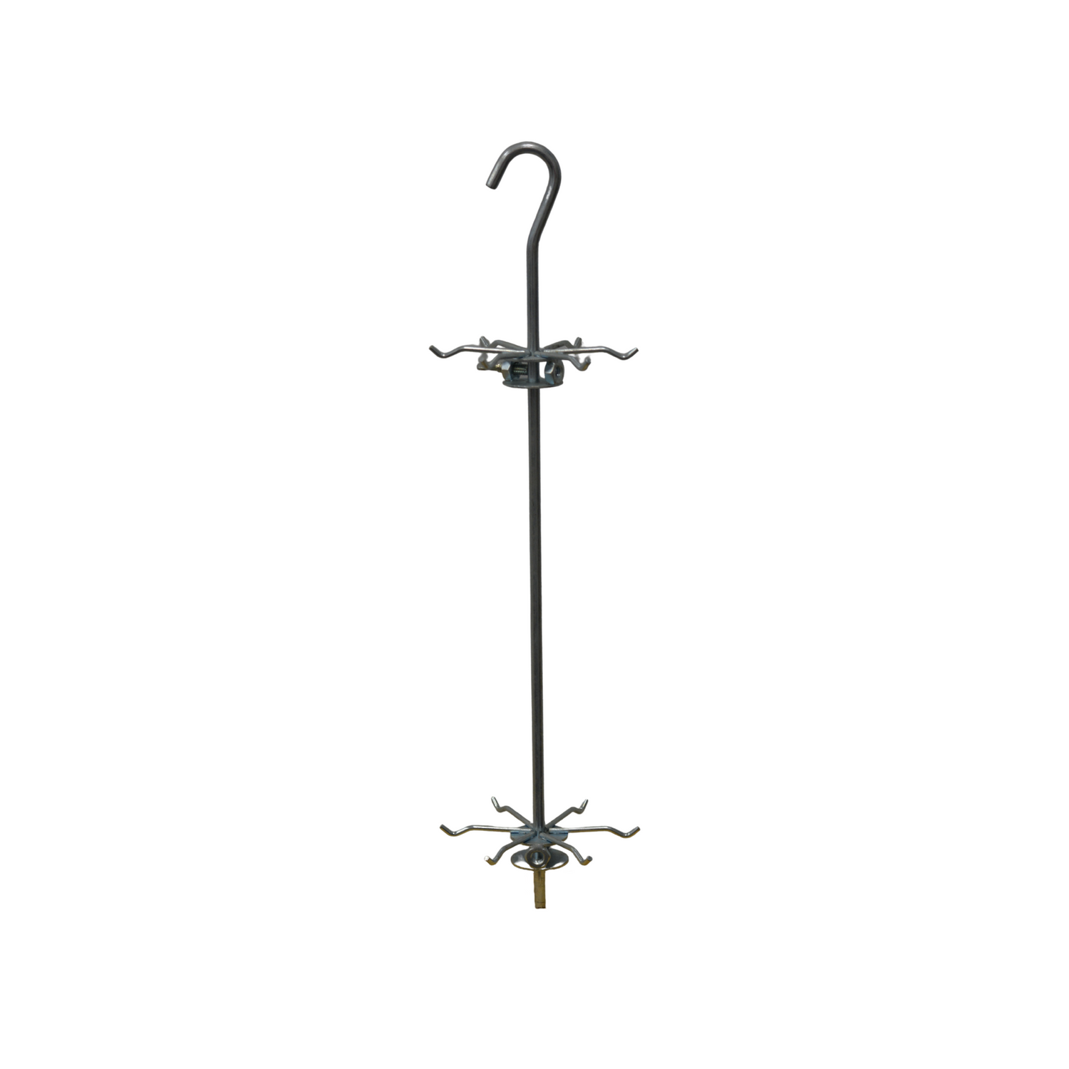 Metal hook frame used for candle dipping on a white background
