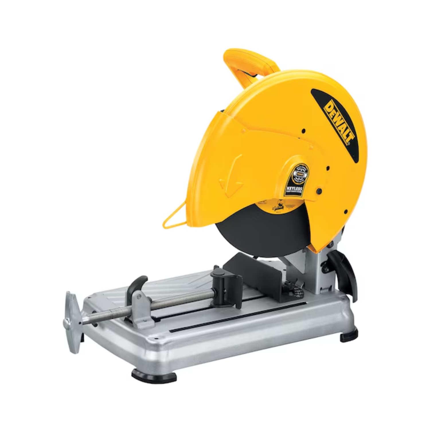 DEWALT chop saw with yellow guard on a white background