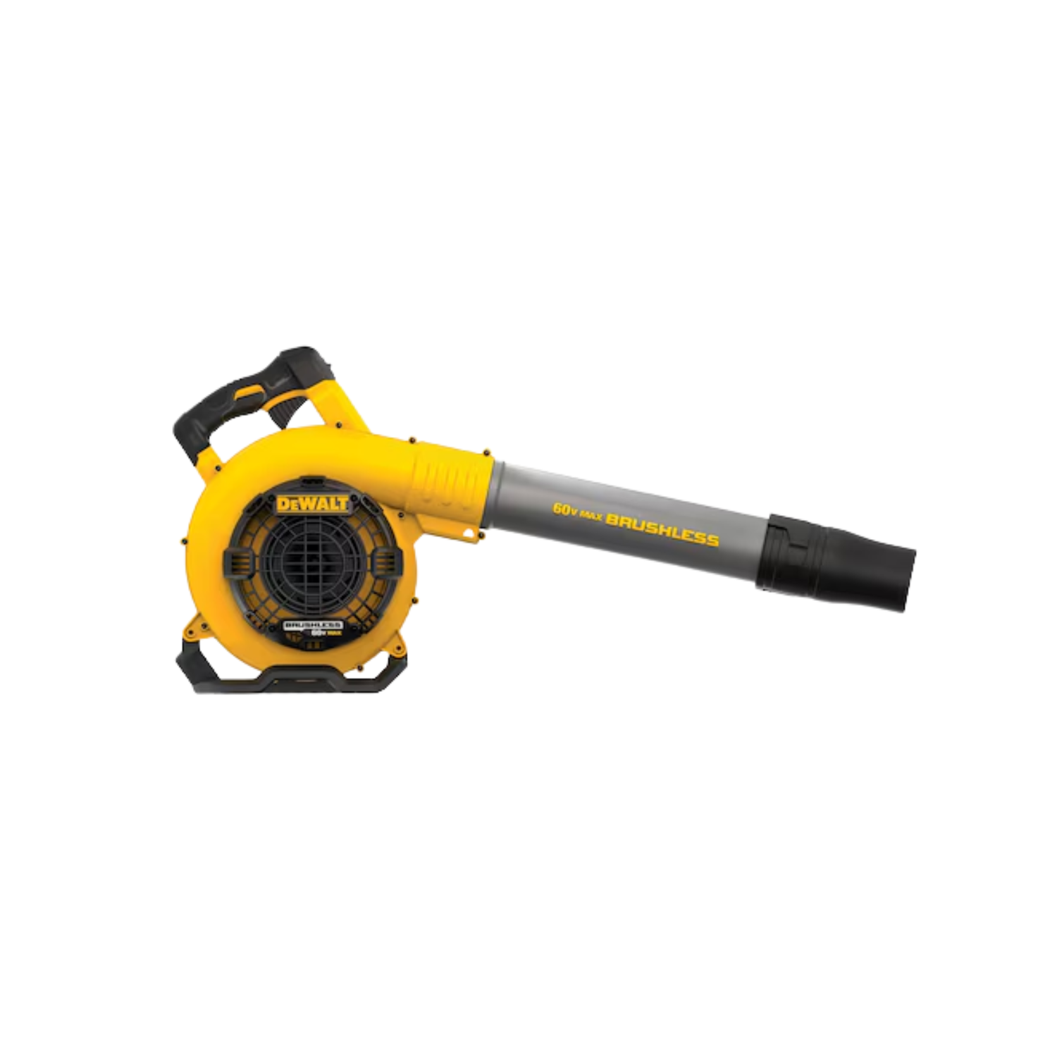 A yellow and black handheld blower with DEWALT branding on a white background