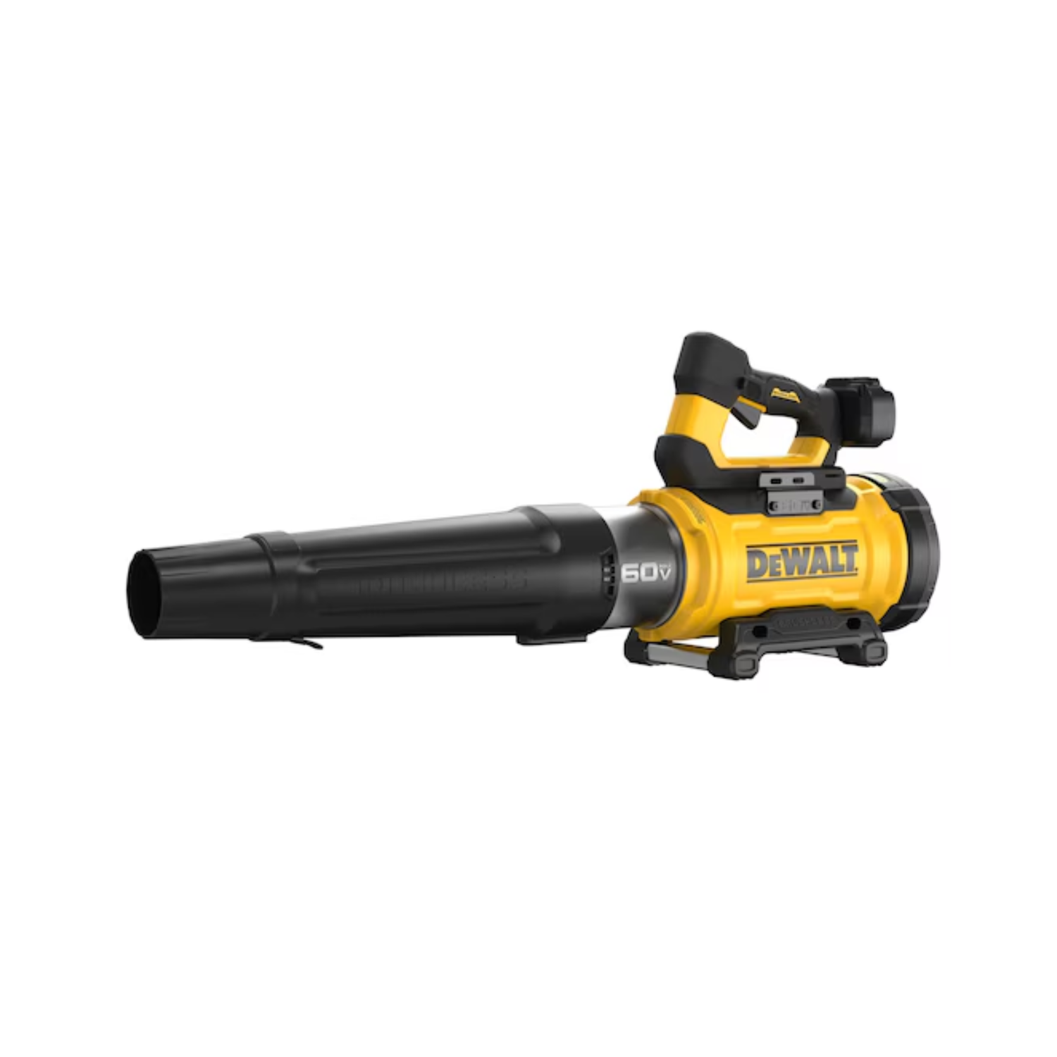 Yellow and black DeWalt blower on a white background