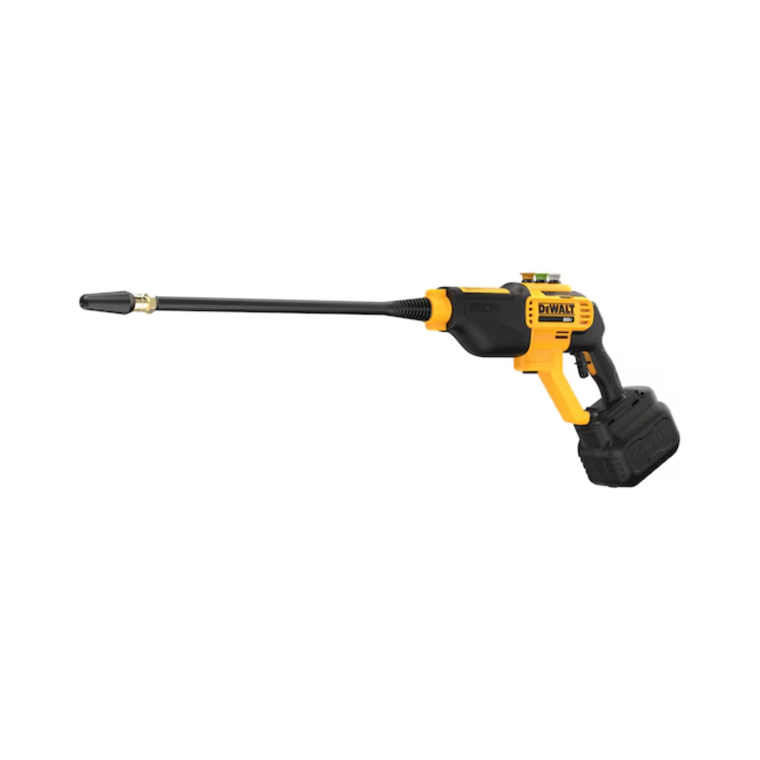 Yellow and black DeWalt cleaner tool on a white background