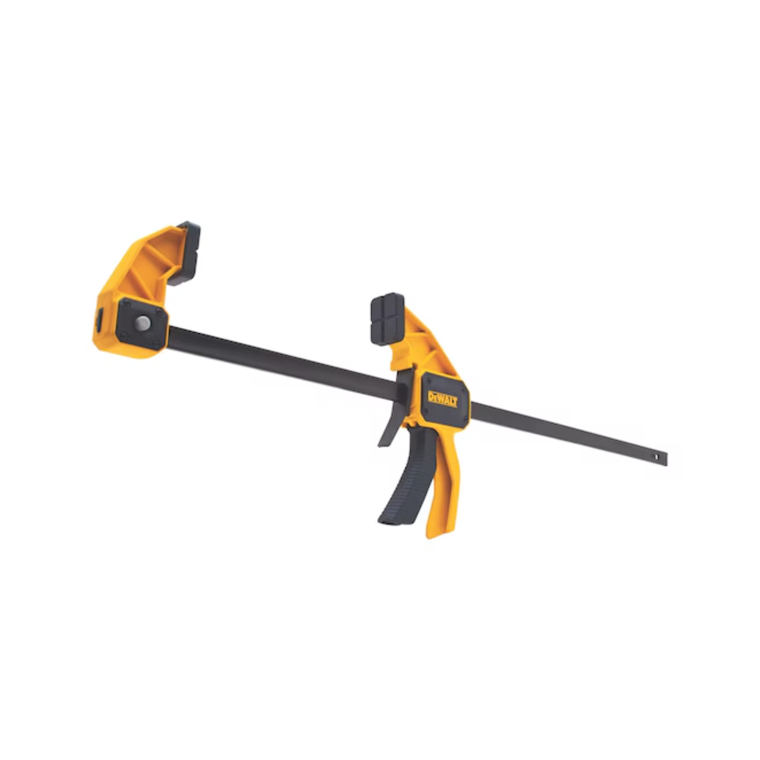 Yellow and black DEWALT trigger clamp on a white background