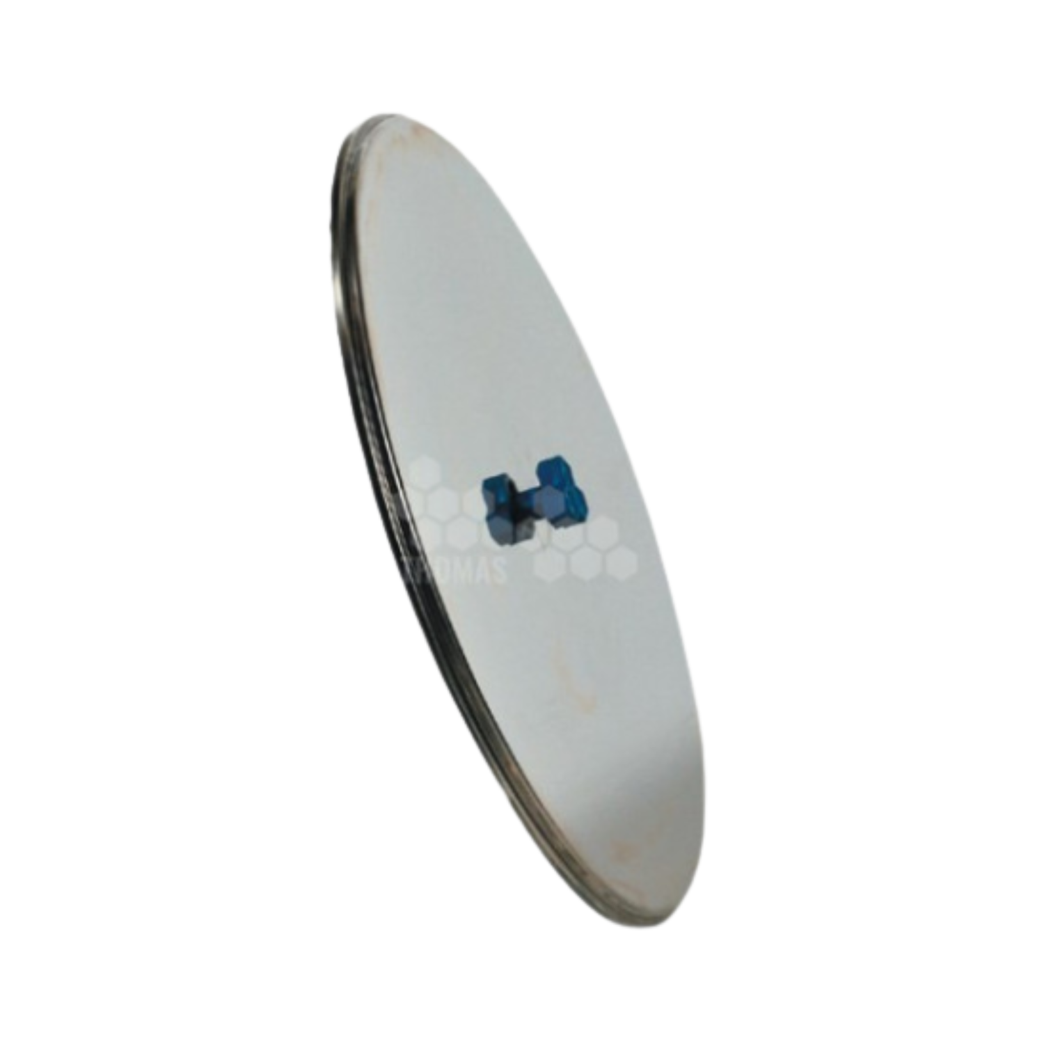A round metal cover for an extractor on a white background