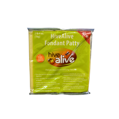 A package of HiveAlive Fondant Patty in clear packaging with HiveAlive branding on a white background