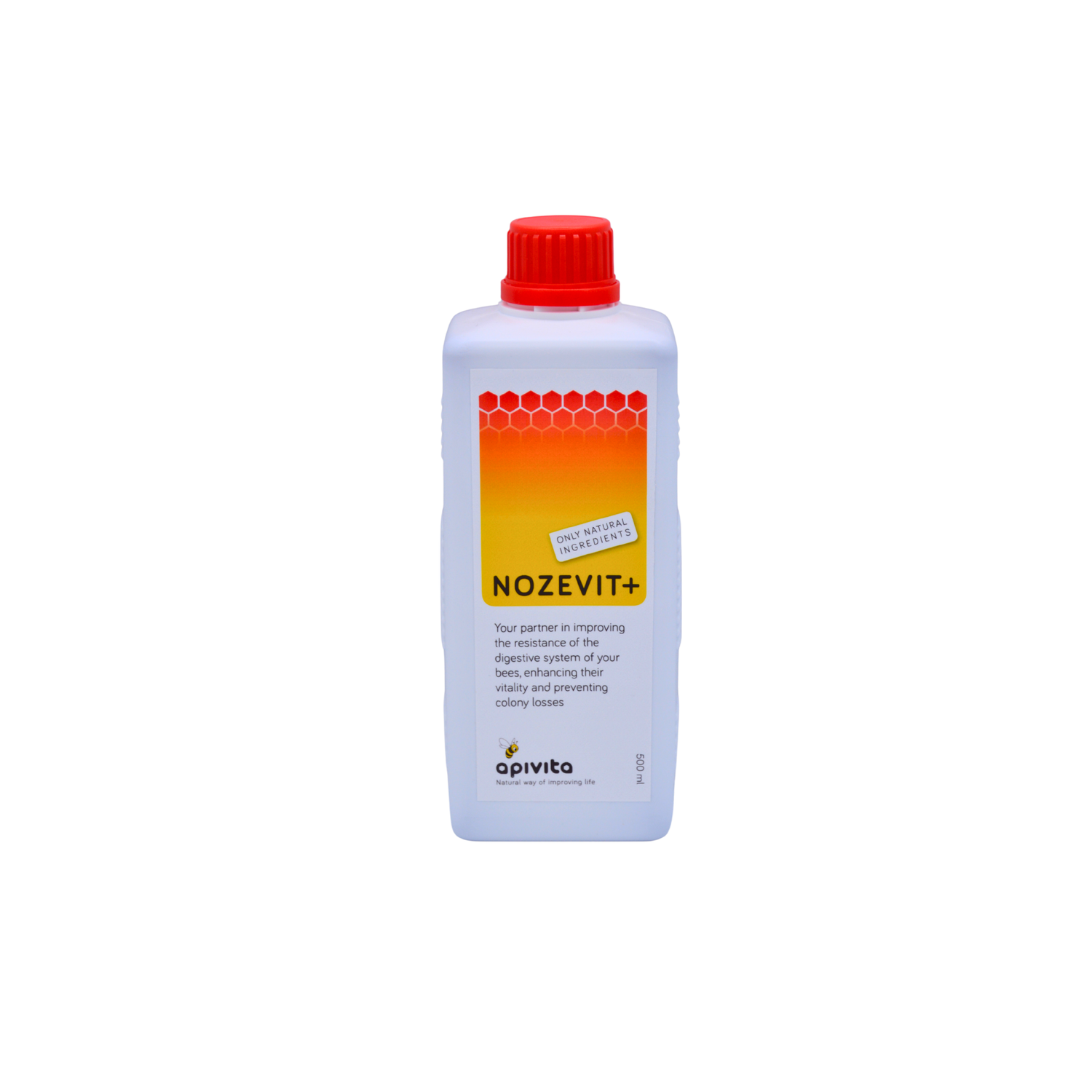 NOZEVIT+ bottle with a red cap on a white background