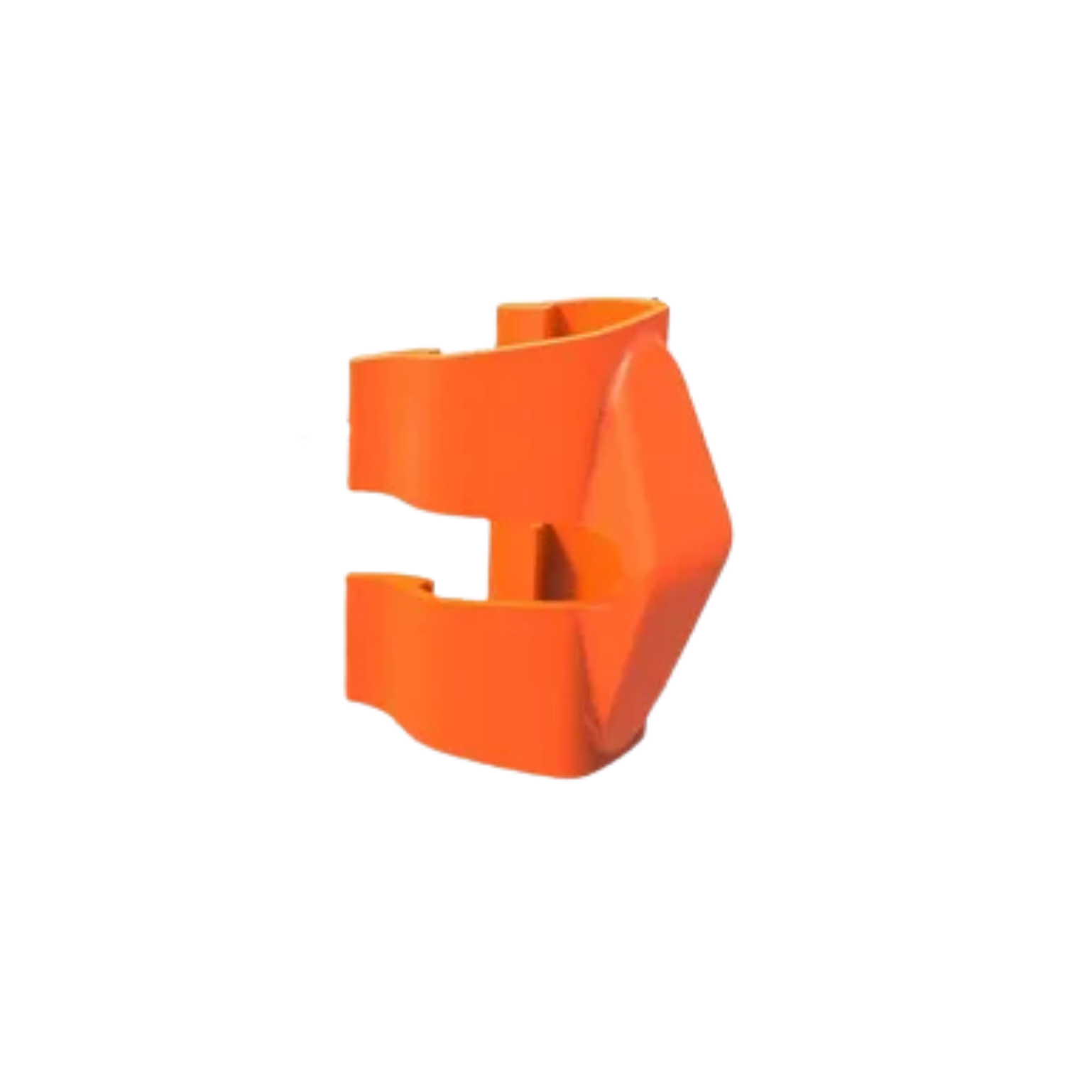 A single orange insulated line post clip on a white background