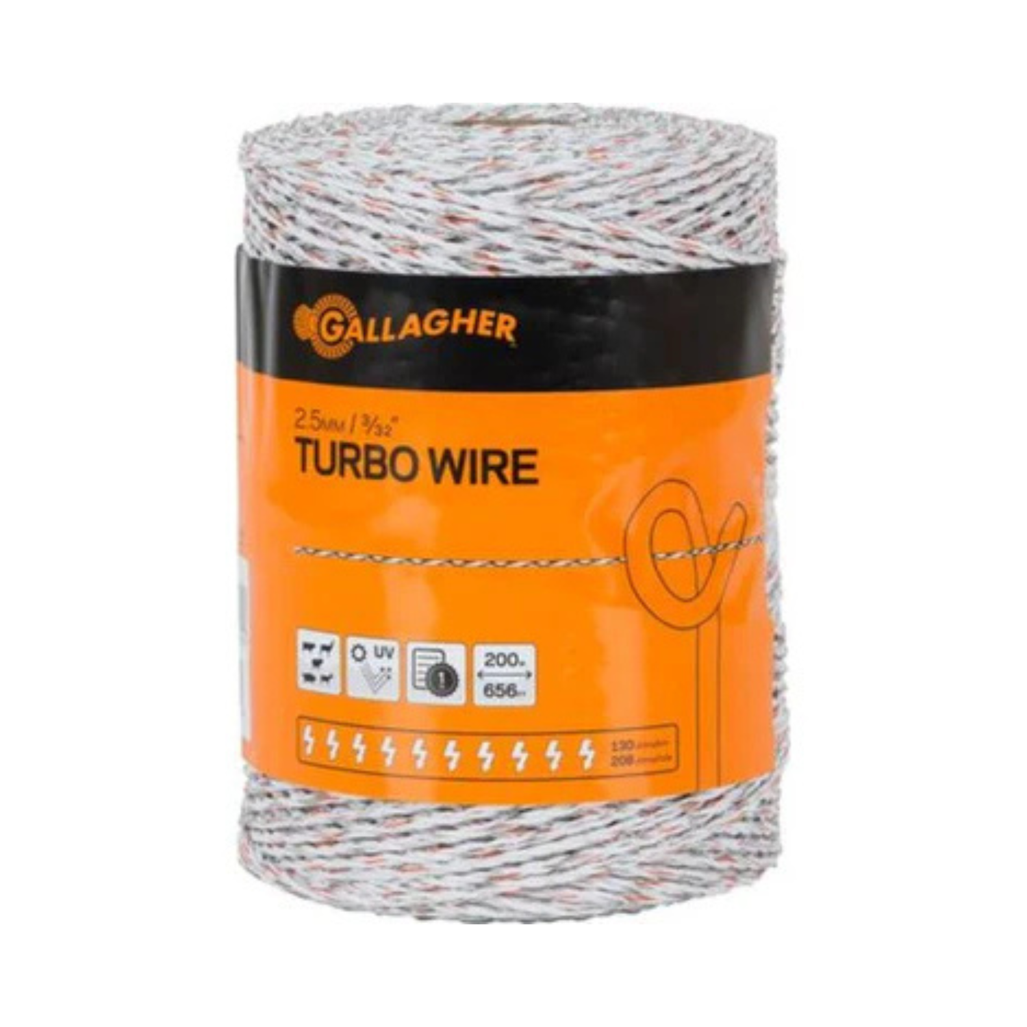 Roll of Gallagher Turbo Wire on a white background
