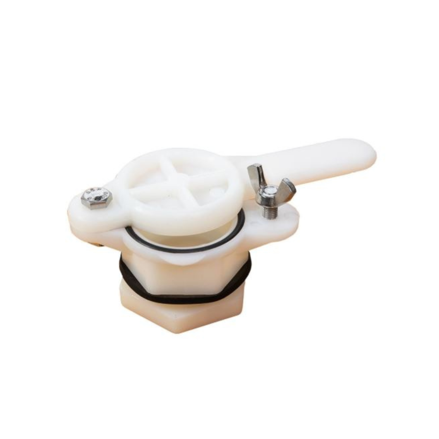 White valve with metal components on a white background