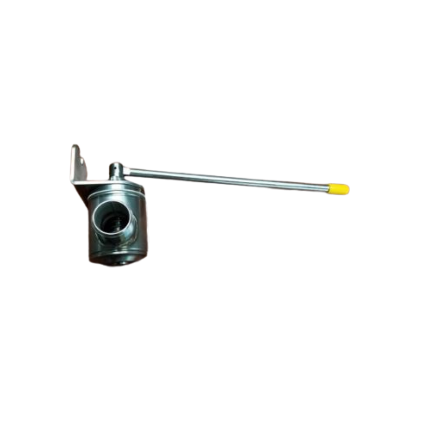 Metal valve with a long handle on a white background