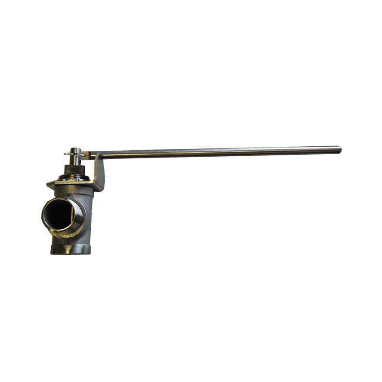 Stainless steel no-drip honey valve with a cylindrical body and a long straight lever handle, shown against a white background.