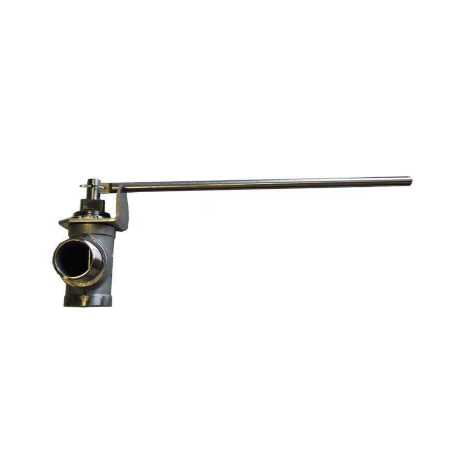 Stainless steel no-drip honey valve with a cylindrical body and a long straight lever handle, shown against a white background.
