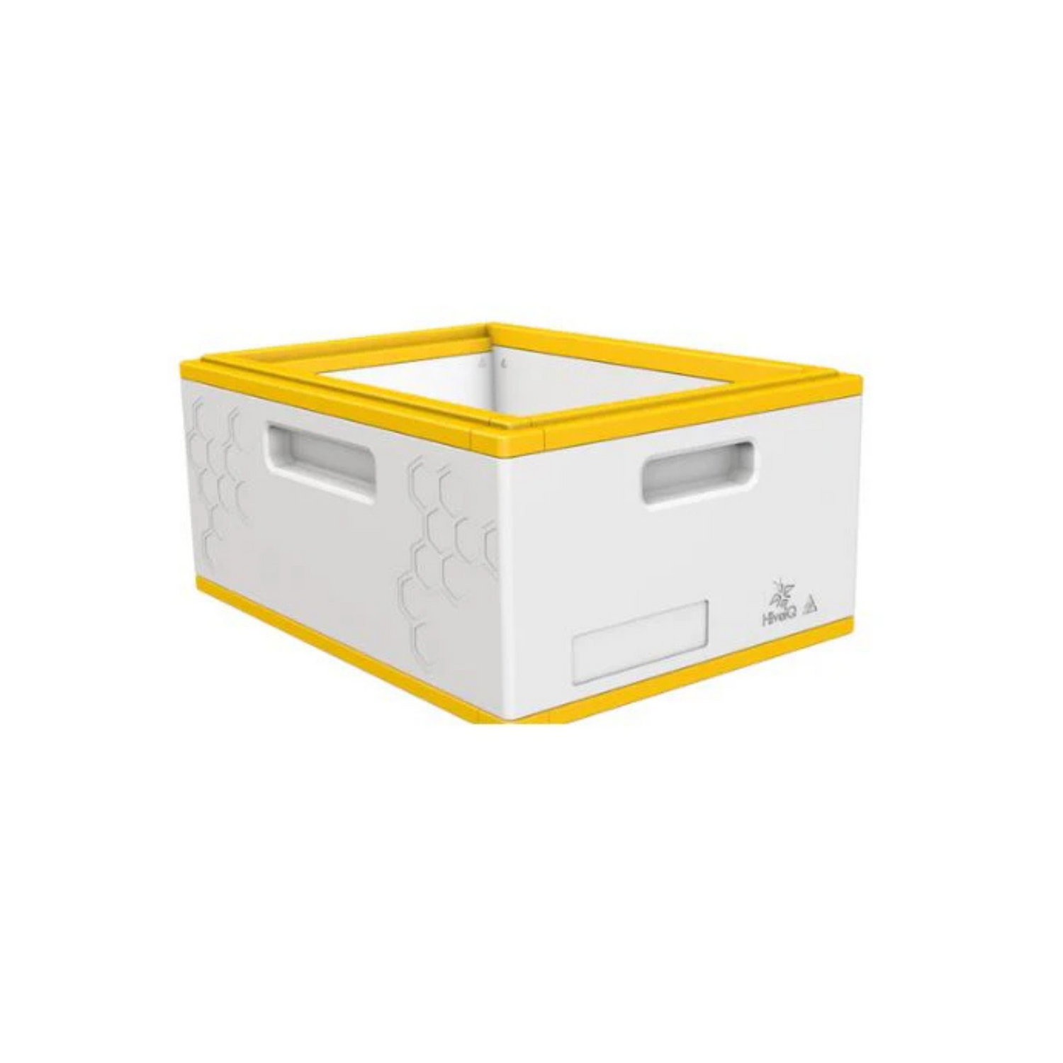A white HiveIQ Deep Super with yellow trim on a white background