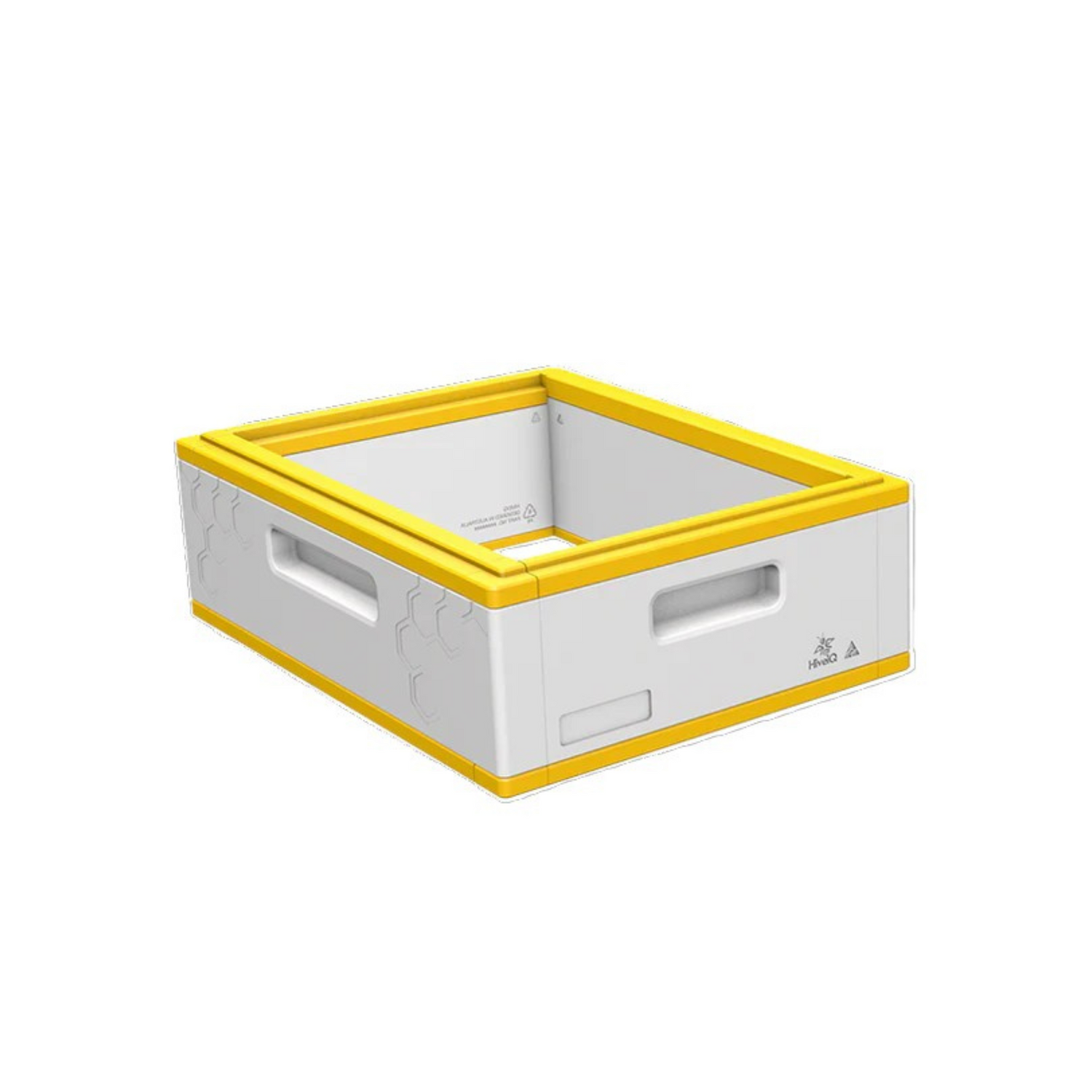 A white HiveIQ medium super with yellow trim on a white background
