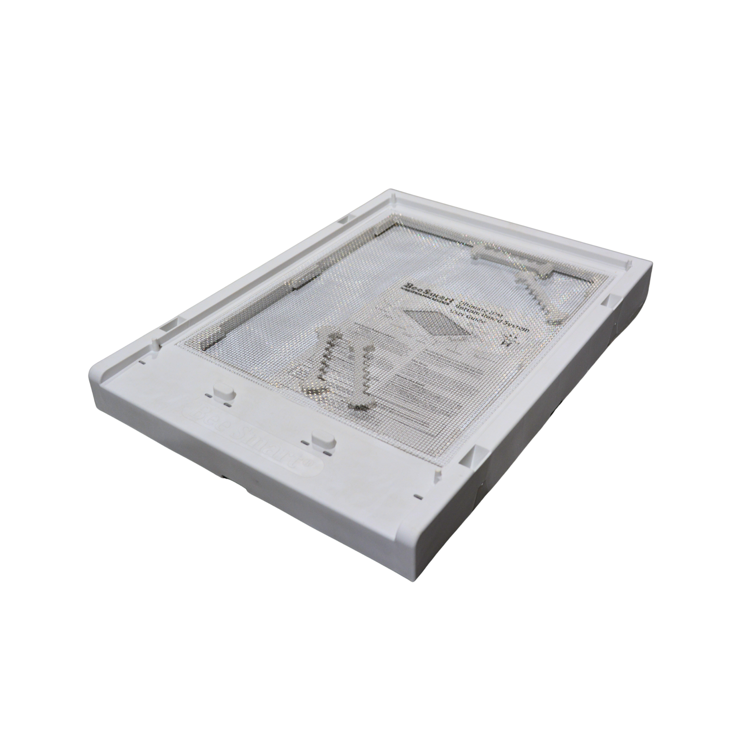 White bottom board used in beekeeping on a white background