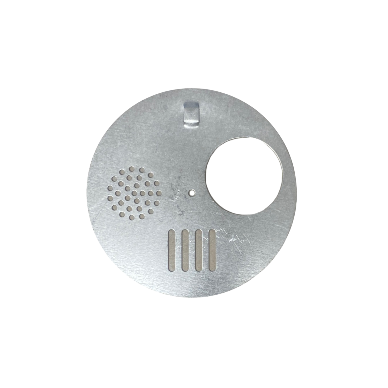 steel disc with various openings on white background