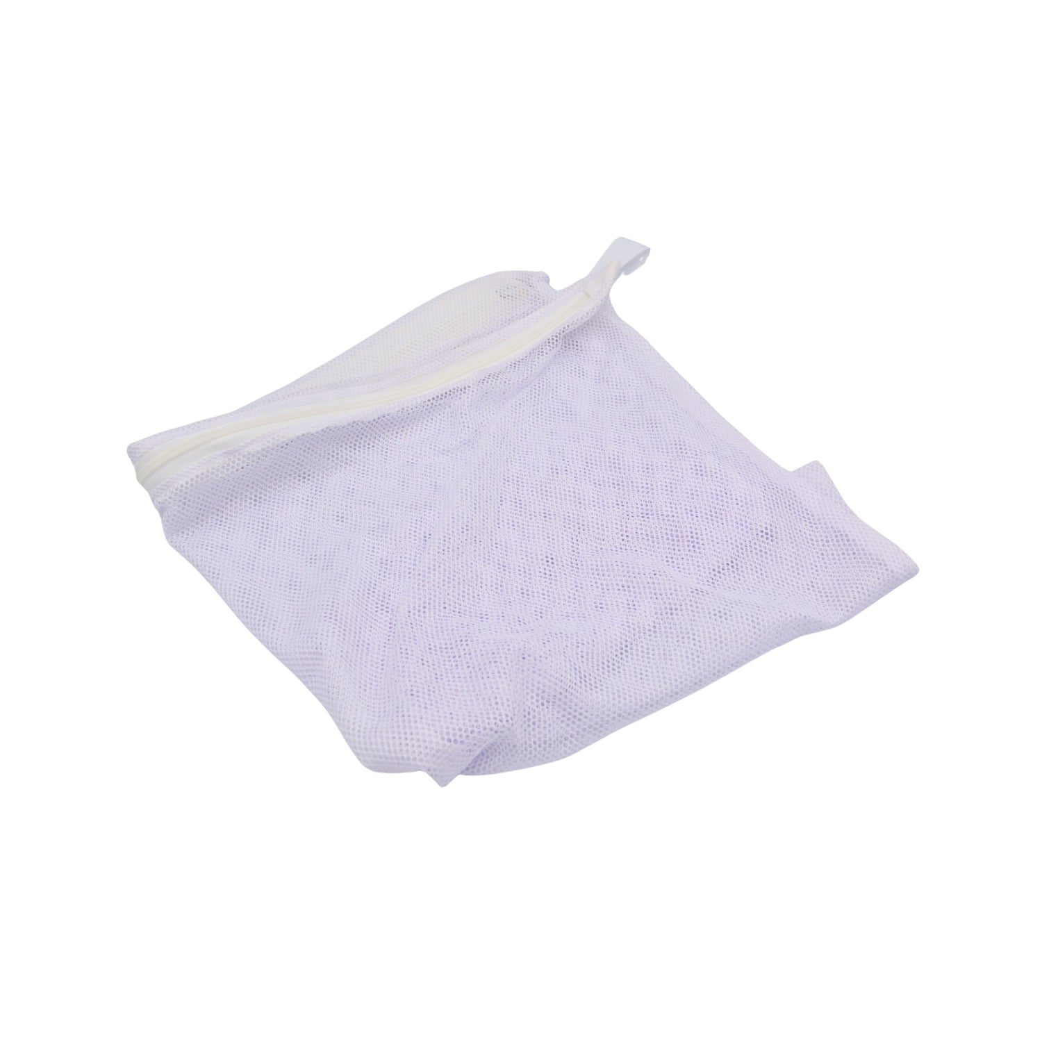 A white mesh bag with a zipper closure, shown on a plain white background.