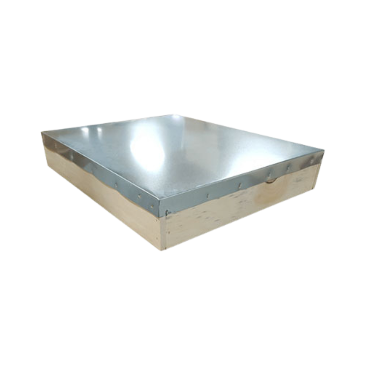 wooden top cover with fastened metal top on white background