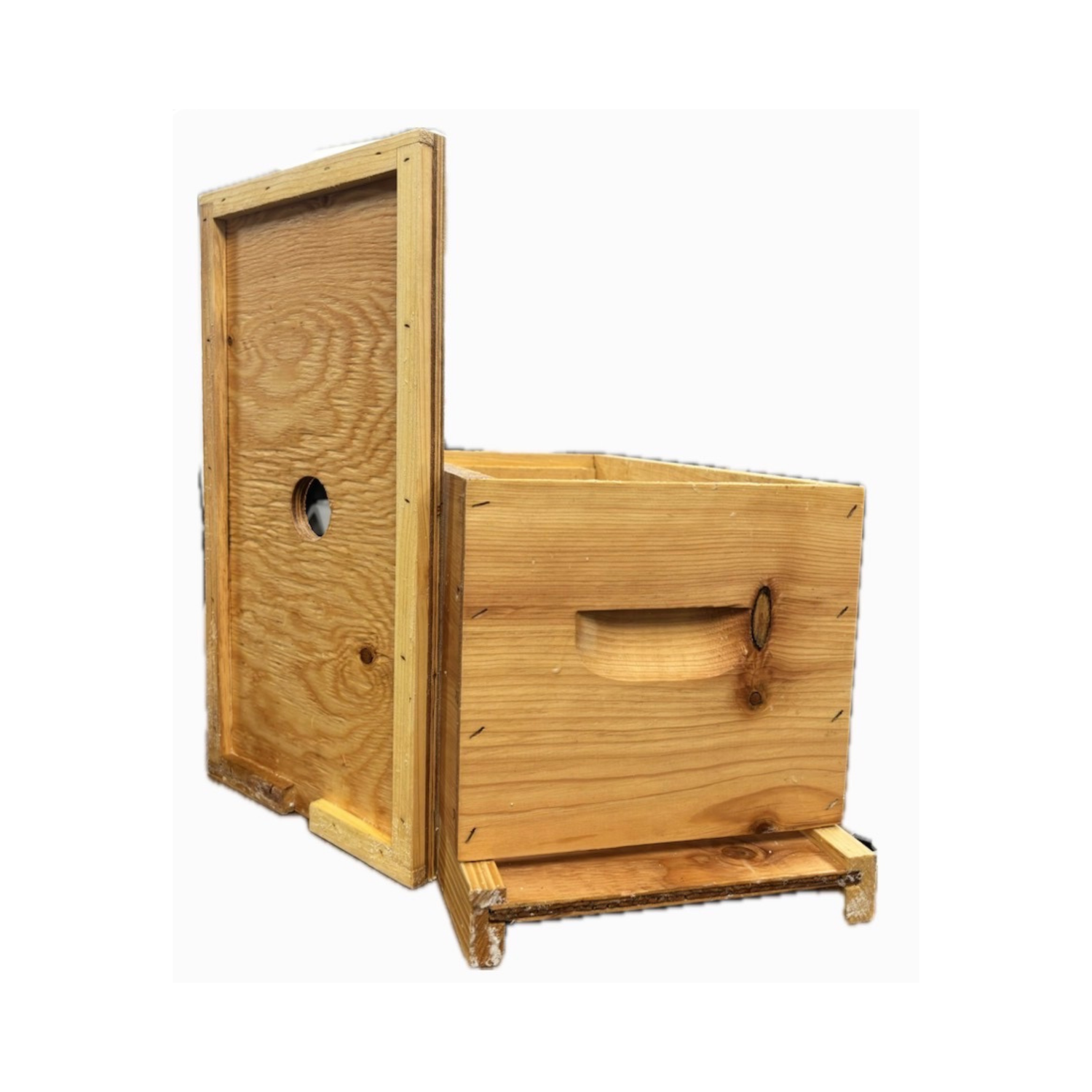 Wooden bee hive box on a white background