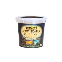 BeeMaid raw honey container on a white background
